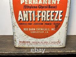 Vtg Red Barn Anti-Freeze 1 Gallon Oil Can Tin Shreveport LA Barn Graphics Rare